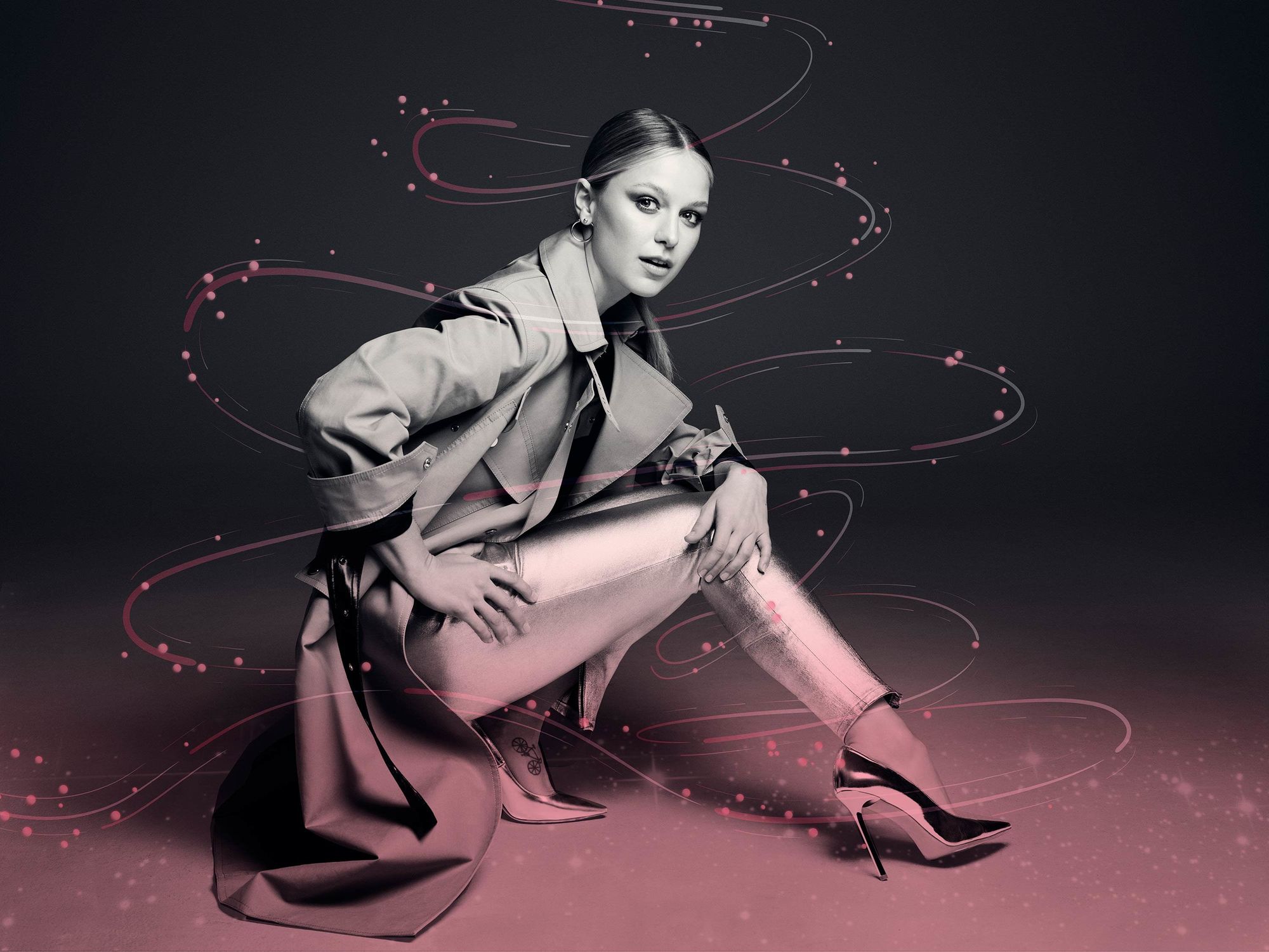 Melissa Benoist posing in a fashion shoot.