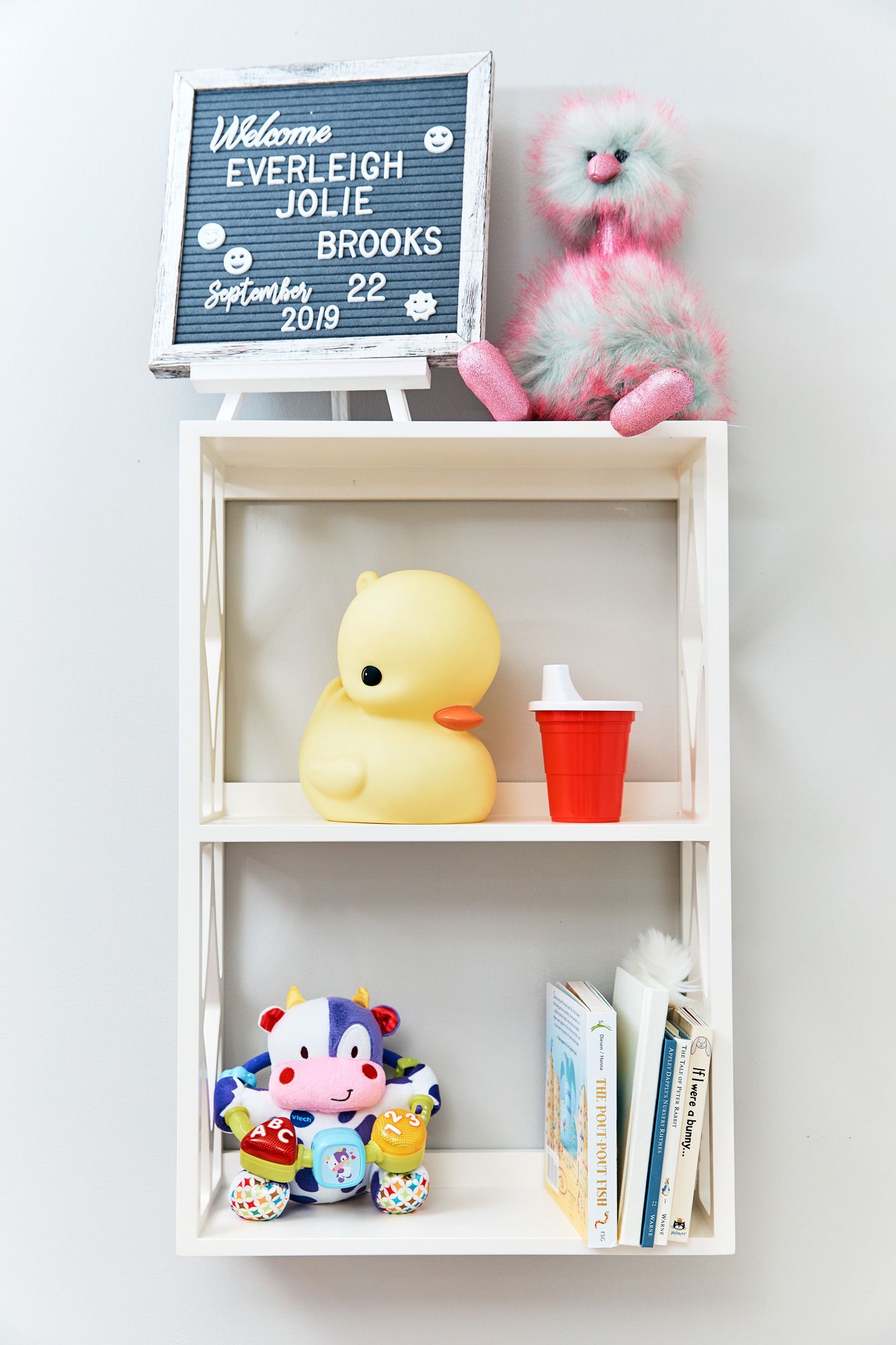 Toys and books decorating a new nursery