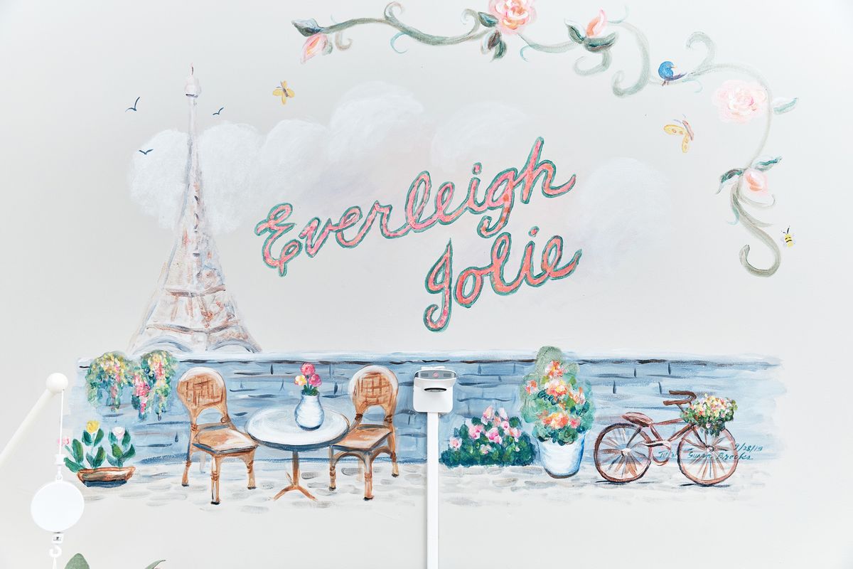 Custom Parisian-inspired wall mural for a nursery
