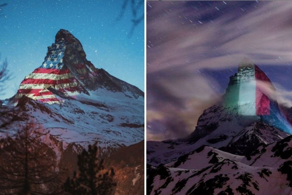 Photos of the world's flags being projected onto Switzerland's Matterhorn are just stunning