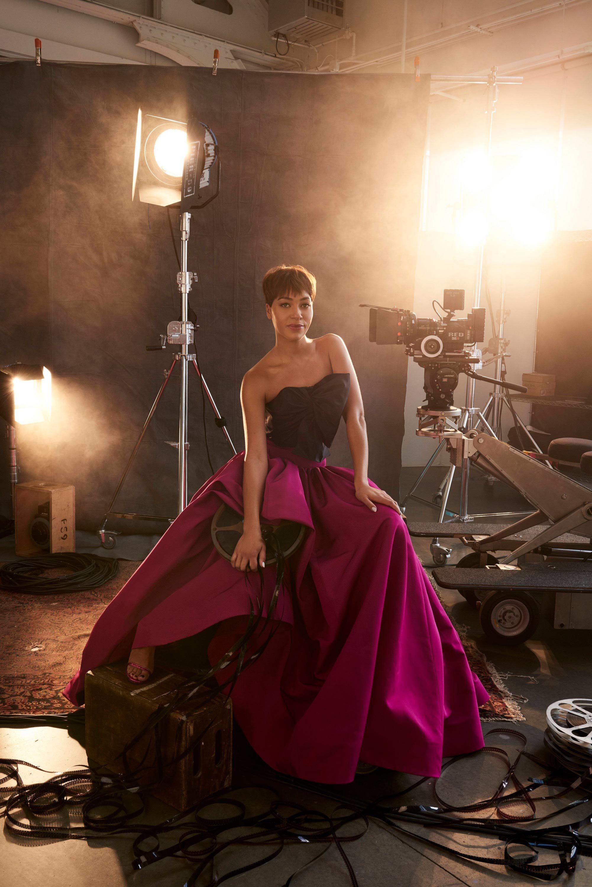 Cush Jumbo in a designer gown