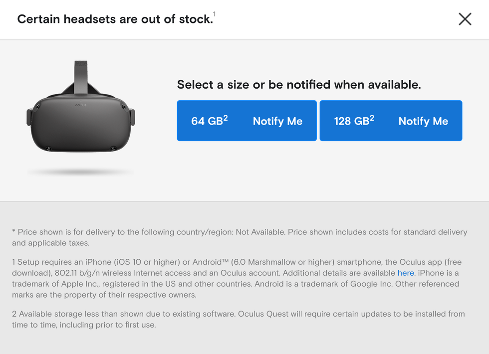 Oculus Quest stock shortage