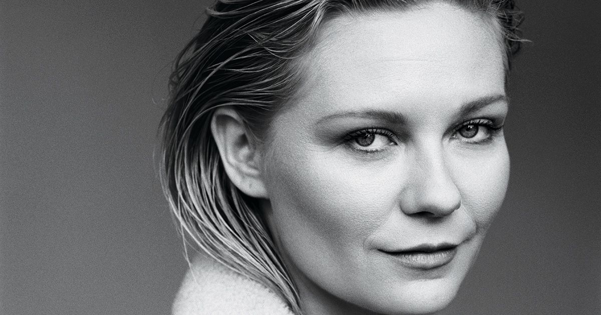 Black and white portrait of Kirsten Dunst.