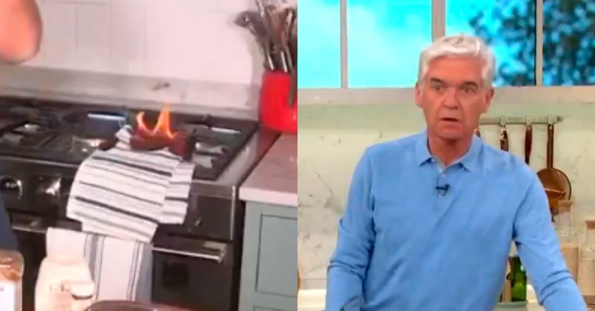 Morning Show Hosts Freak Out As Chef Doesn't Realize Towel Behind Him Caught On Fire During Cooking Segment
