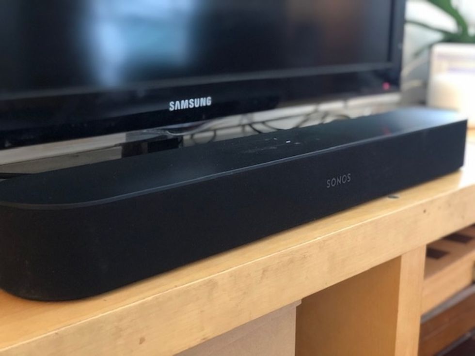 photo of Sonos Beam. a sound bar with Alexa built in