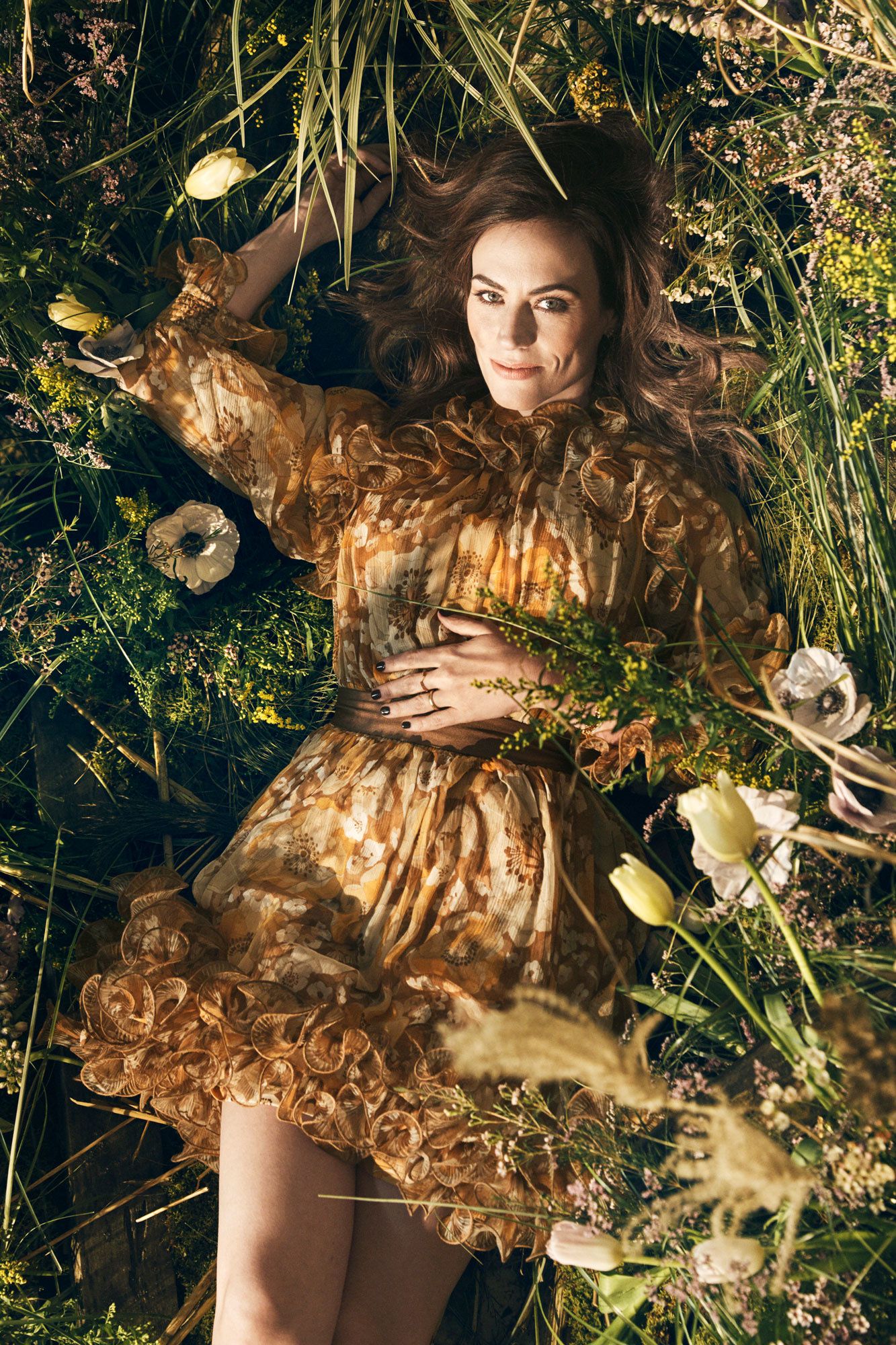 Maggie Siff in floral-inspired fashion.