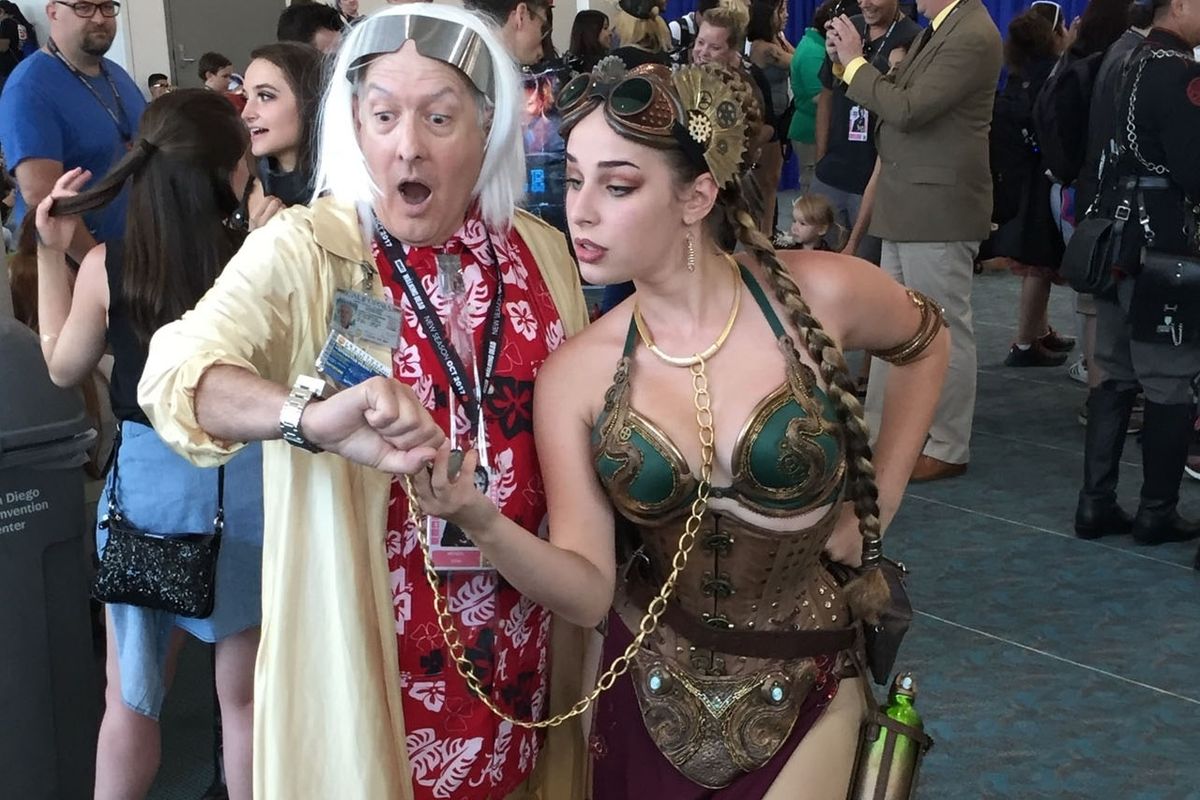 Doc Brown and Steam Punk Princess Leia Cosplay