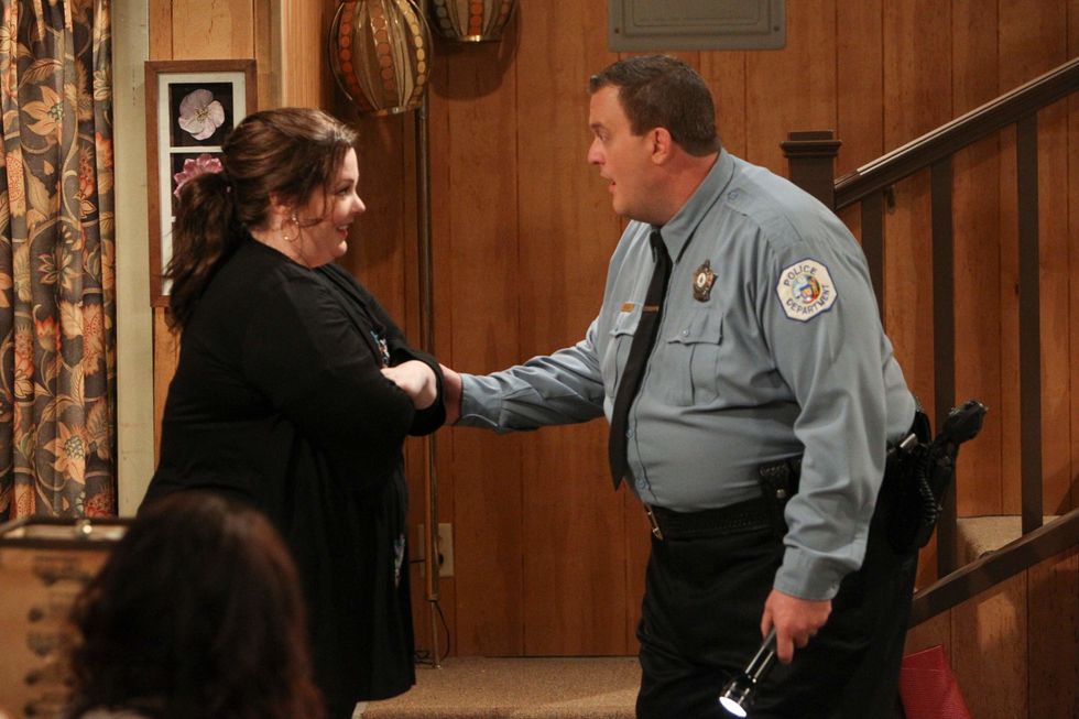 Billy Gardell and Melissa McCarthy from a scene from Mike and Molly.