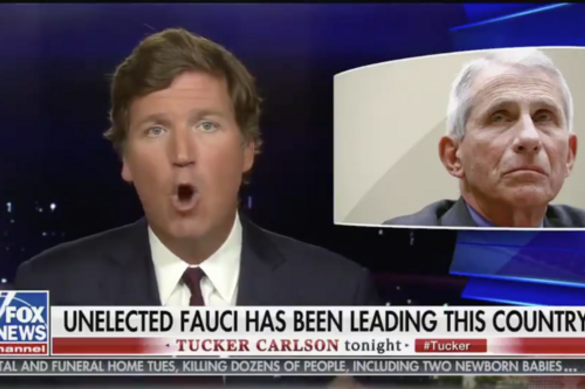 Tucker Carlson Only Man Brave Enough To Save America From Fearsome Tyrant King Dr. Fauci