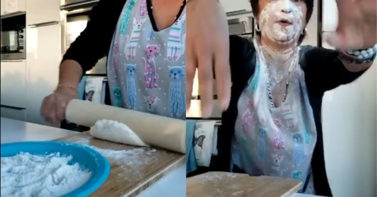 Woman's Instructional Video On Making Bread Takes A Hilariously Disastrous Turn As She Gets A Face Full Of Flour