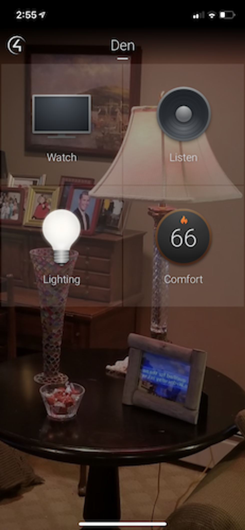 Screenshot of Control4 main screen in app and for Neeo