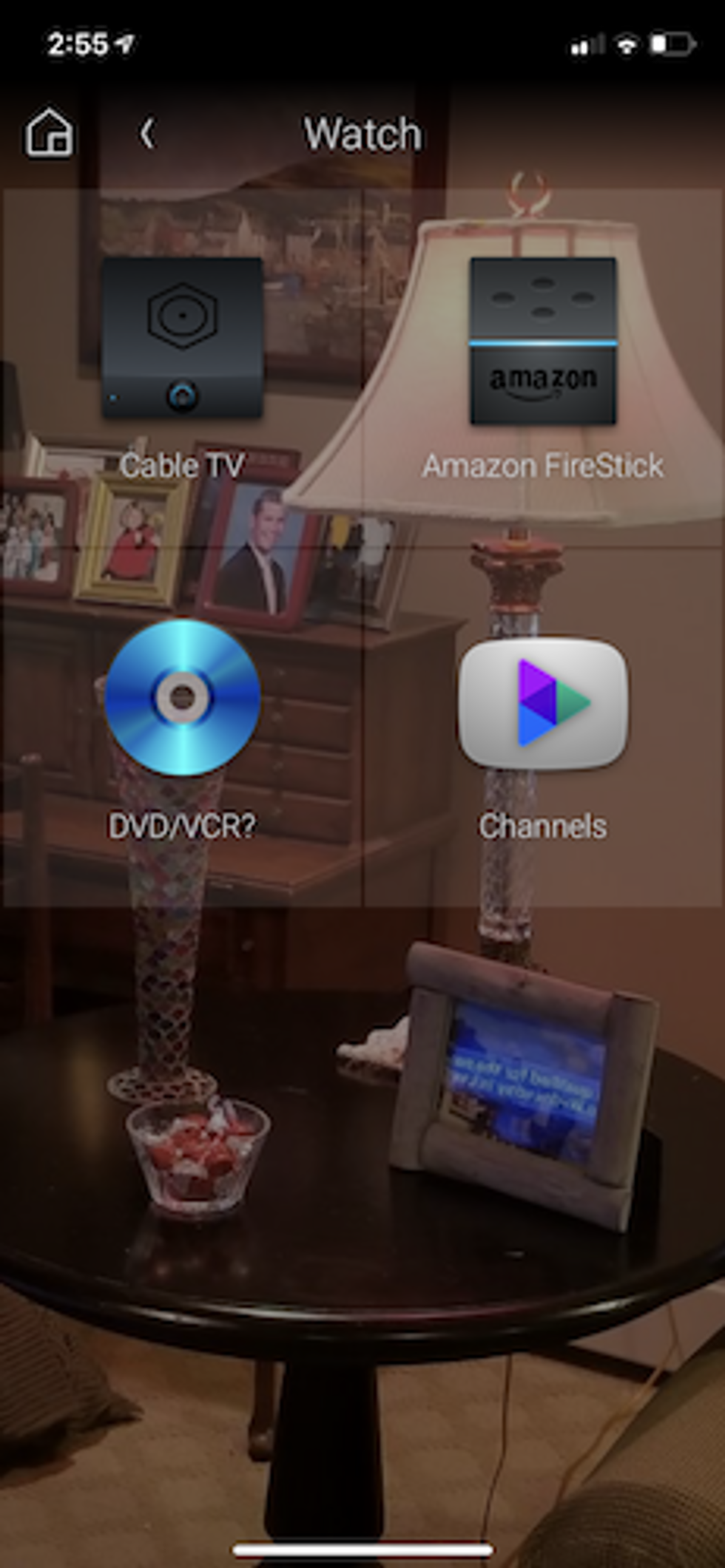 Screenshot of Control4 app for watching TV or streaming media