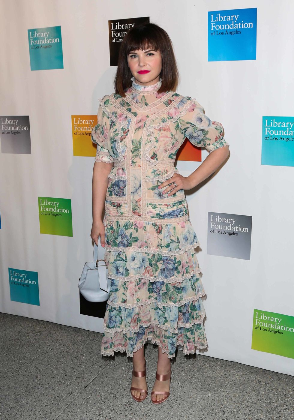 Ginnifer Goodwin in a floral print dress.