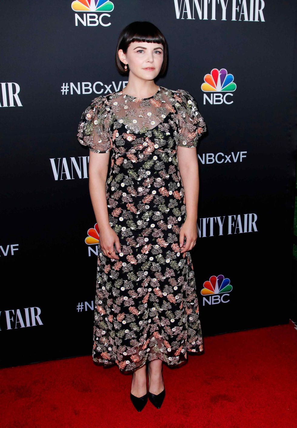 Ginnifer Goodwin in a floral print dress.