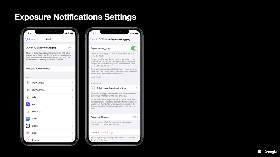 Settings for Covid-19 contact tracing app by Apple and Google