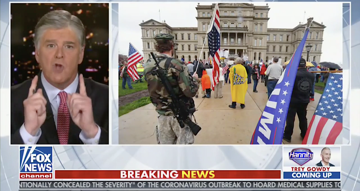 Sean Hannity Stuns Guests by Railing Against Lockdown Protesters for Wearing Long Guns and 'Militia Look'