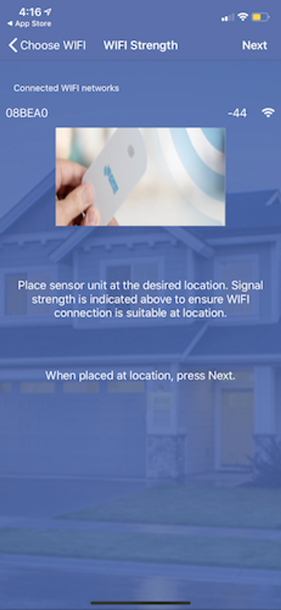 SimpleSence app showing wifi signal strength