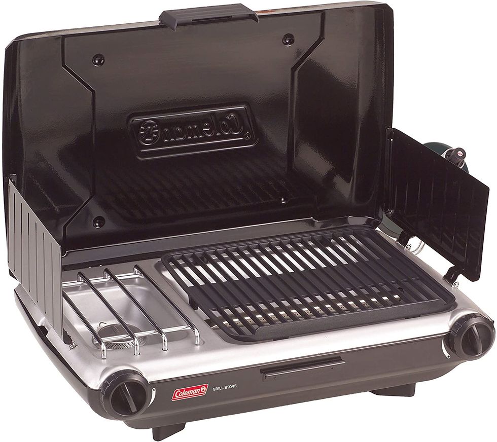Dual burner camping stove and grill