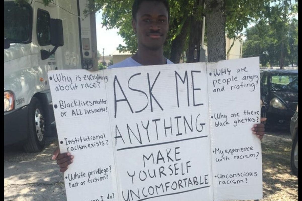 College student spends 7 hours a day answering questions from fellow townsfolk about racism