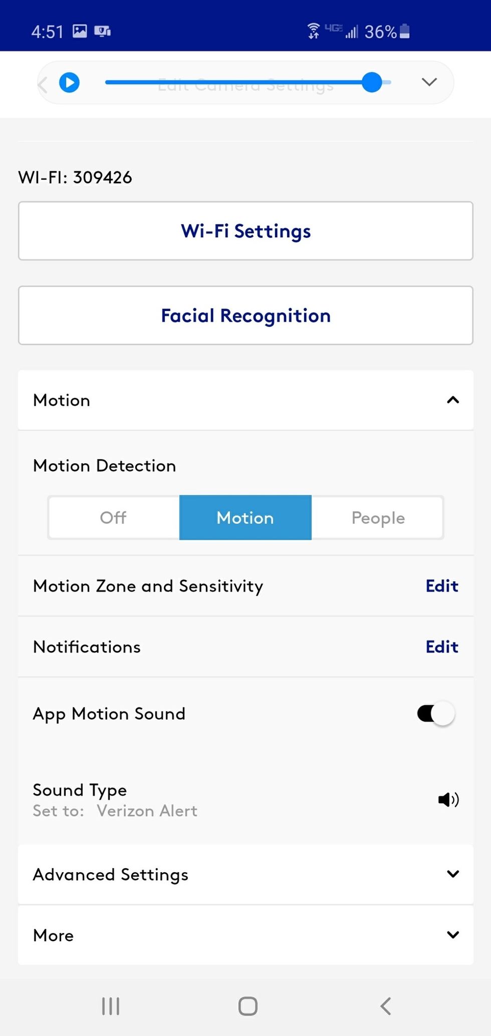 Select facial settings in blue by adt app.