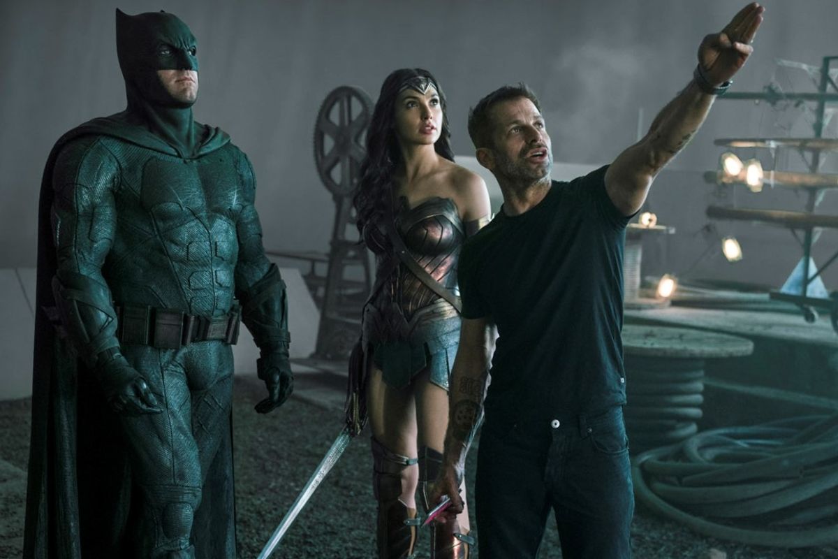 Zack Snyder, Ben Affleck, and Gal Gadot on the set of "Justice League"