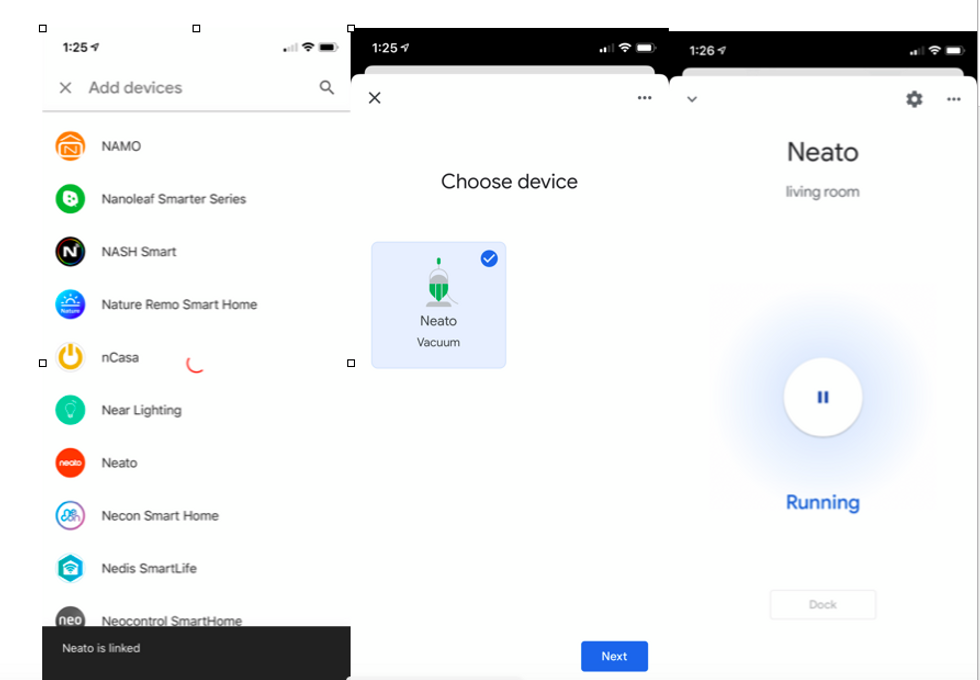 Google Assistant integration with Neato