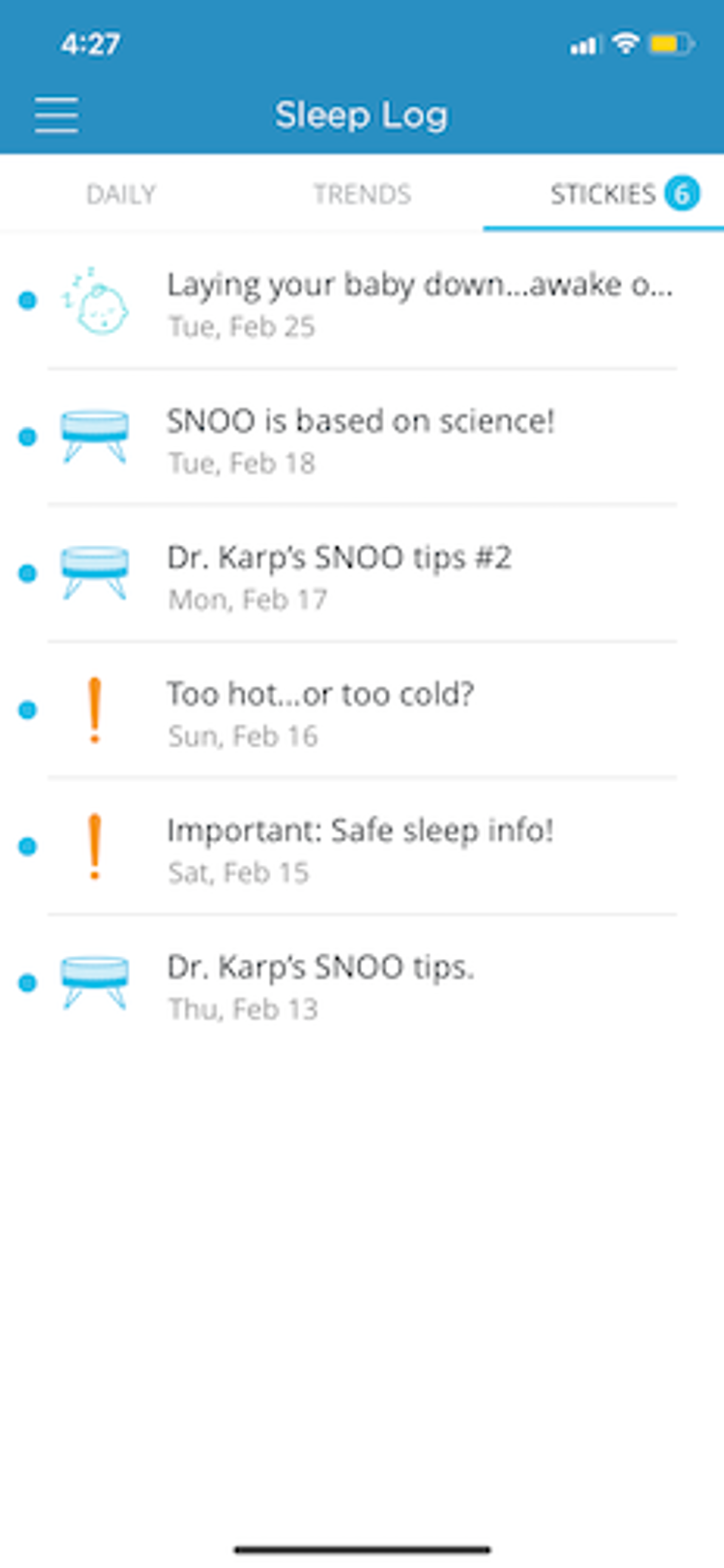 Screenshot of SNOO App