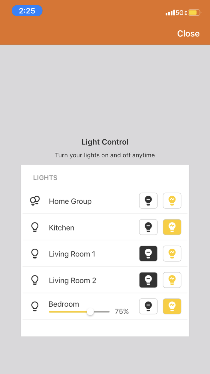 Lighting controls in Alarm.com app