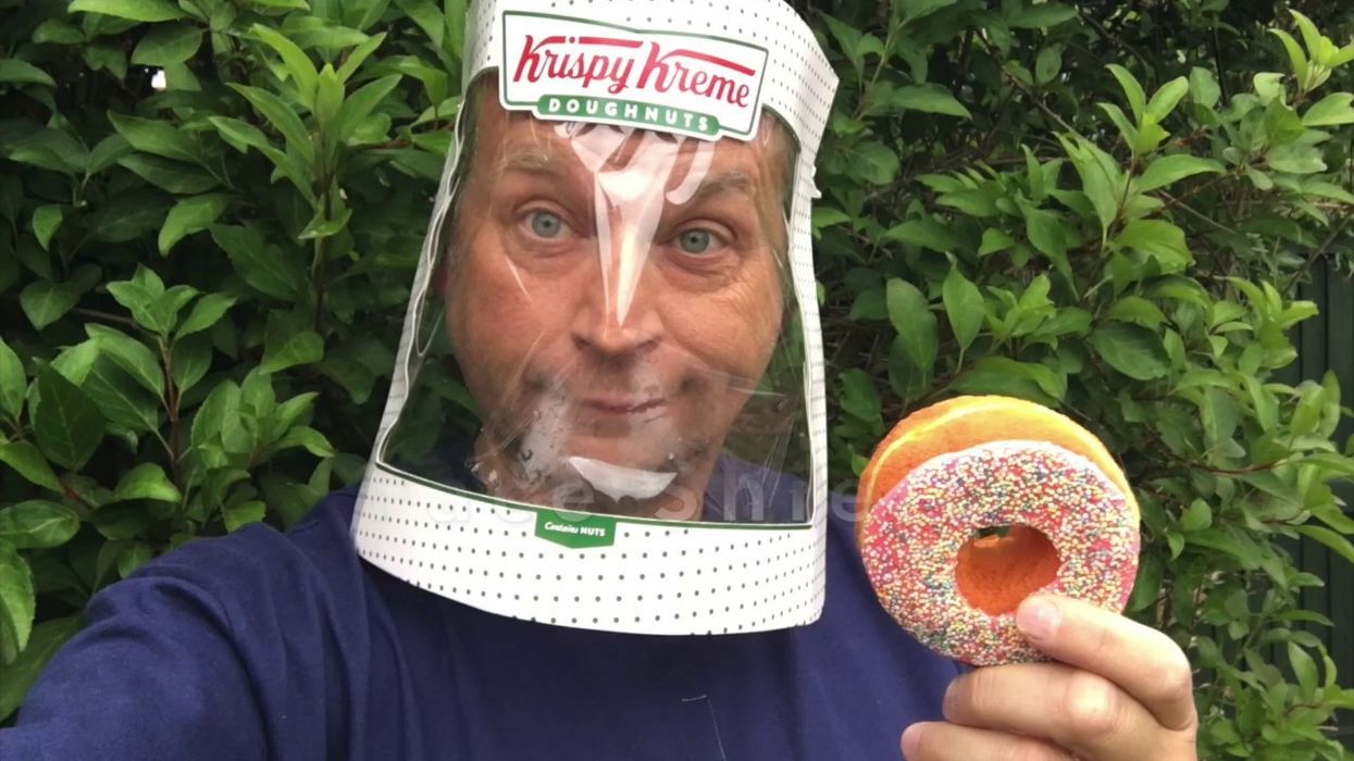 You can make a face shield out of a Krispy Kreme box