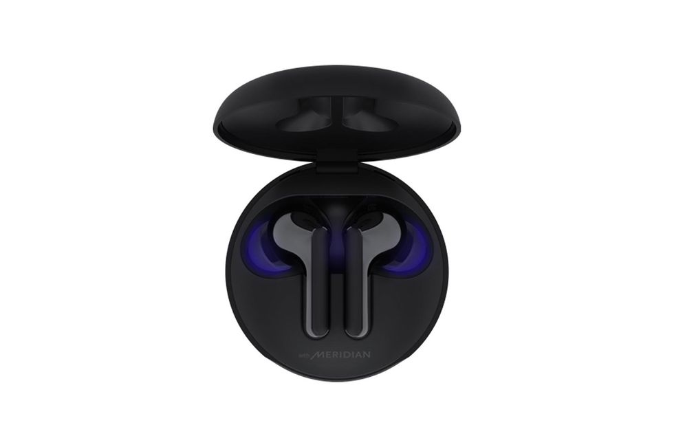 LG earphones with UV light charging case