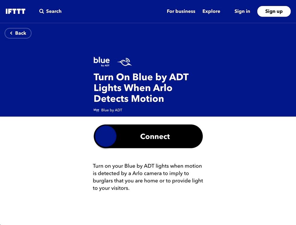Blue by ADT IFTTT applet