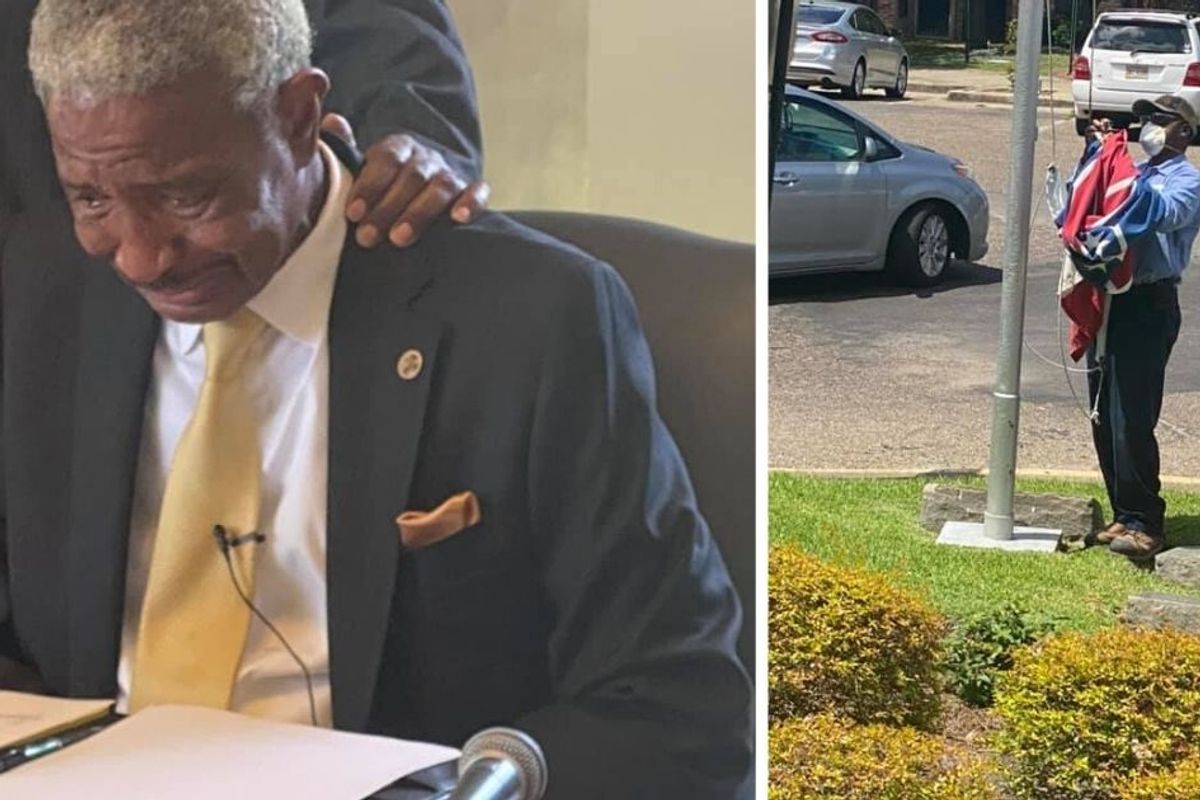 Mississippi town mayor fights back tears as he signs order to remove confederate flags