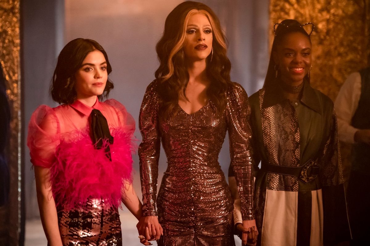 Lucy Hale as Katy Keene Jonny Beauchamp as Ginger and Ashleigh Murray as Josie McCoy from Katy Keene