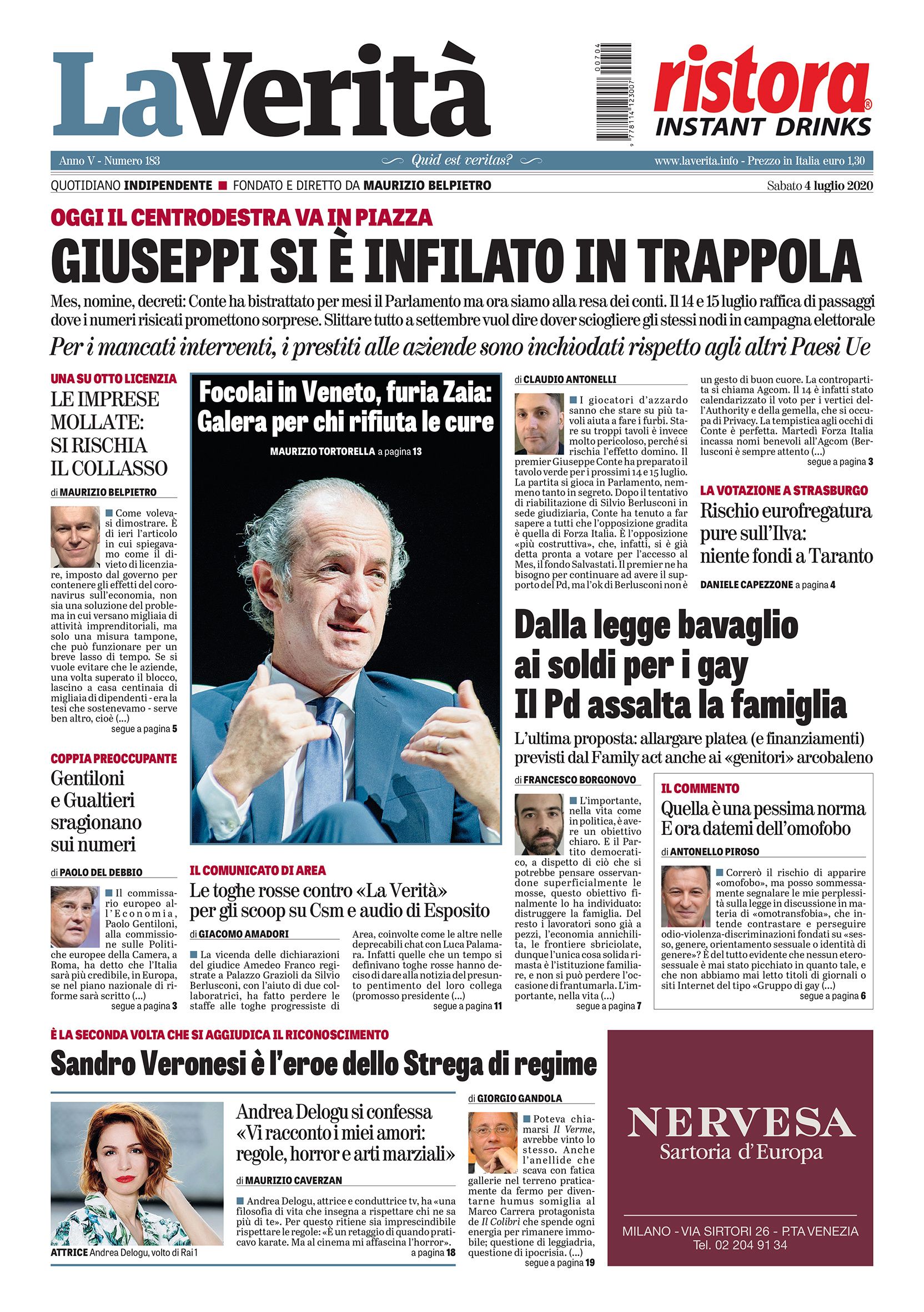 Oggi in edicola La Verità Oggi in edicola La Verità