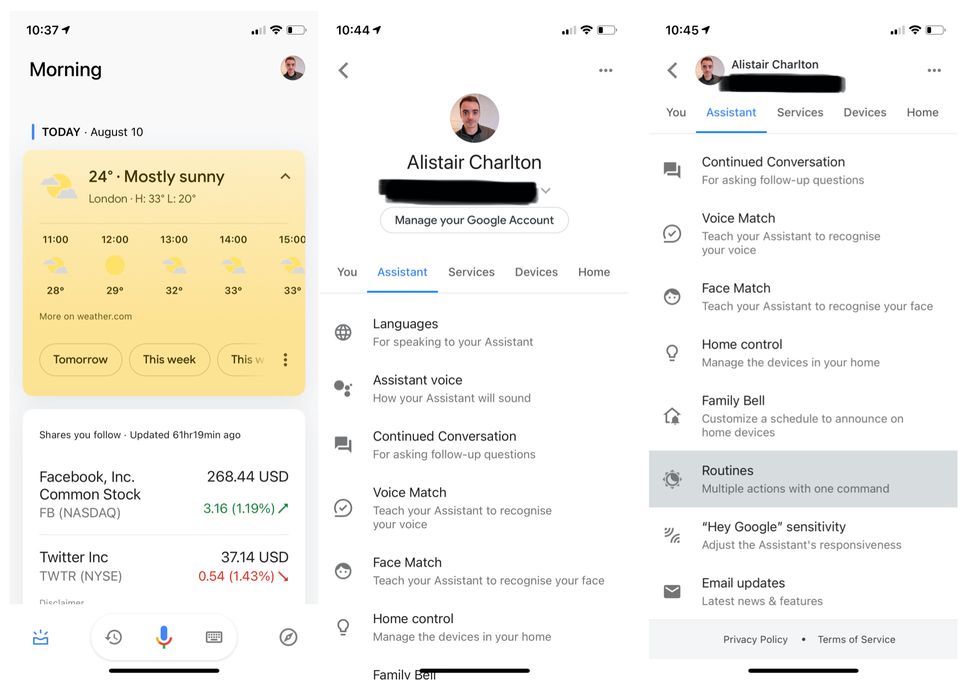 Creating a routine in the Google Assistant app
