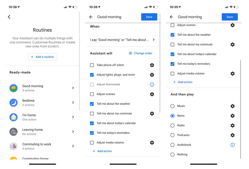 Creating a routine in the Google Assistant app