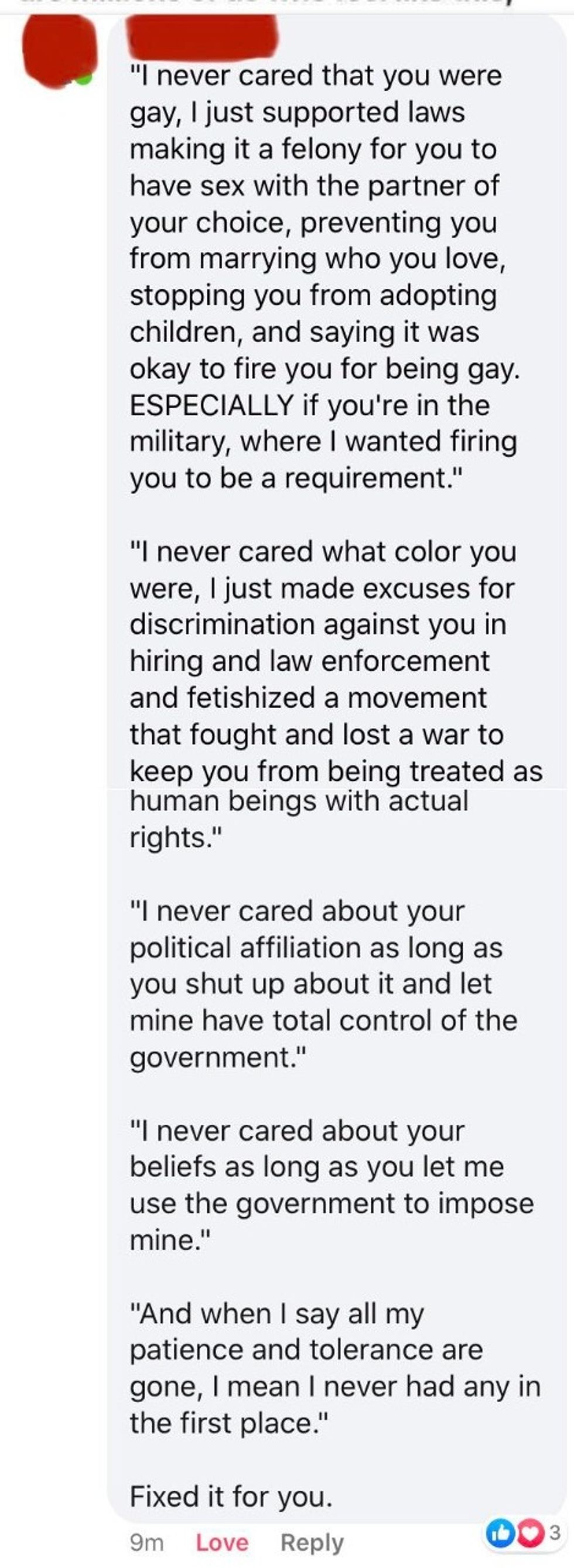 A useful response to the bigoted copy-and-paste post your acquaintances ...