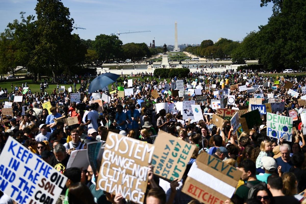 Hundreds gather in Washington DC to protest climate change.