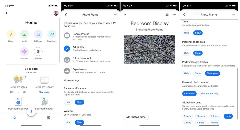 Changing photo frame settings on a Google/Nest display