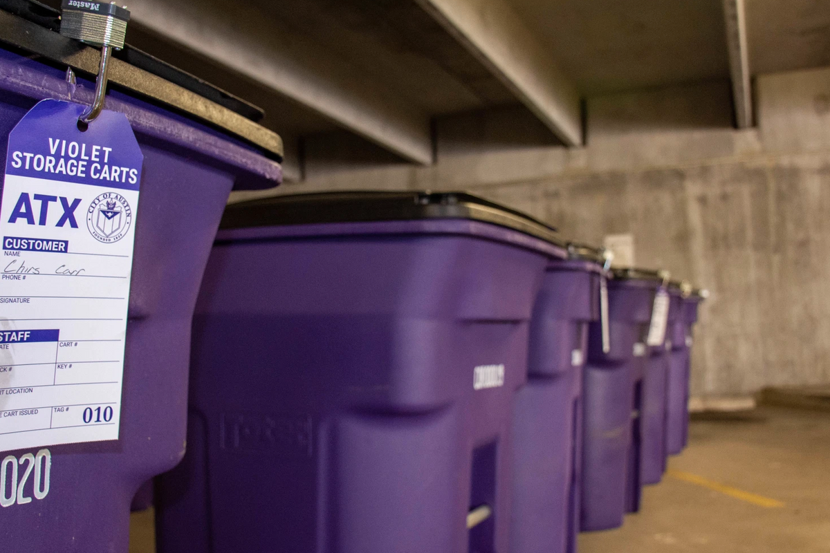 violet storage carts lined up