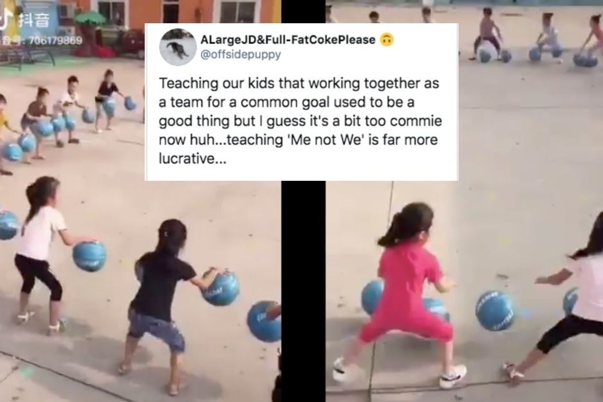 Video of school kids in China bouncing balls in unison is like a cultural Rorschach test