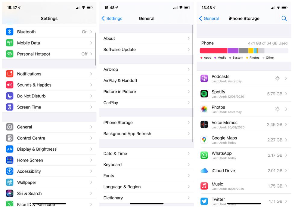 Viewing storage on an iPhone