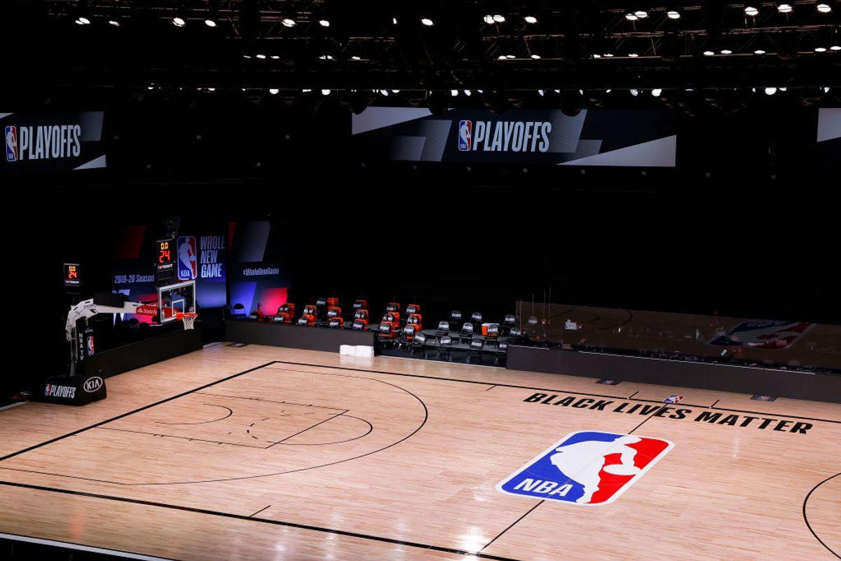 An empty court where the playoffs were set to continue on Wednesday night