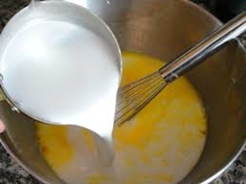 Pouring Milk And Raw Egg In A Bowl