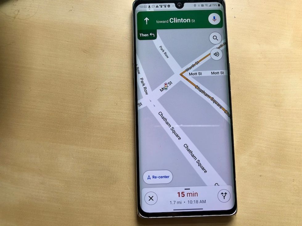 Google Maps app on LG Velvet showing traffic lights