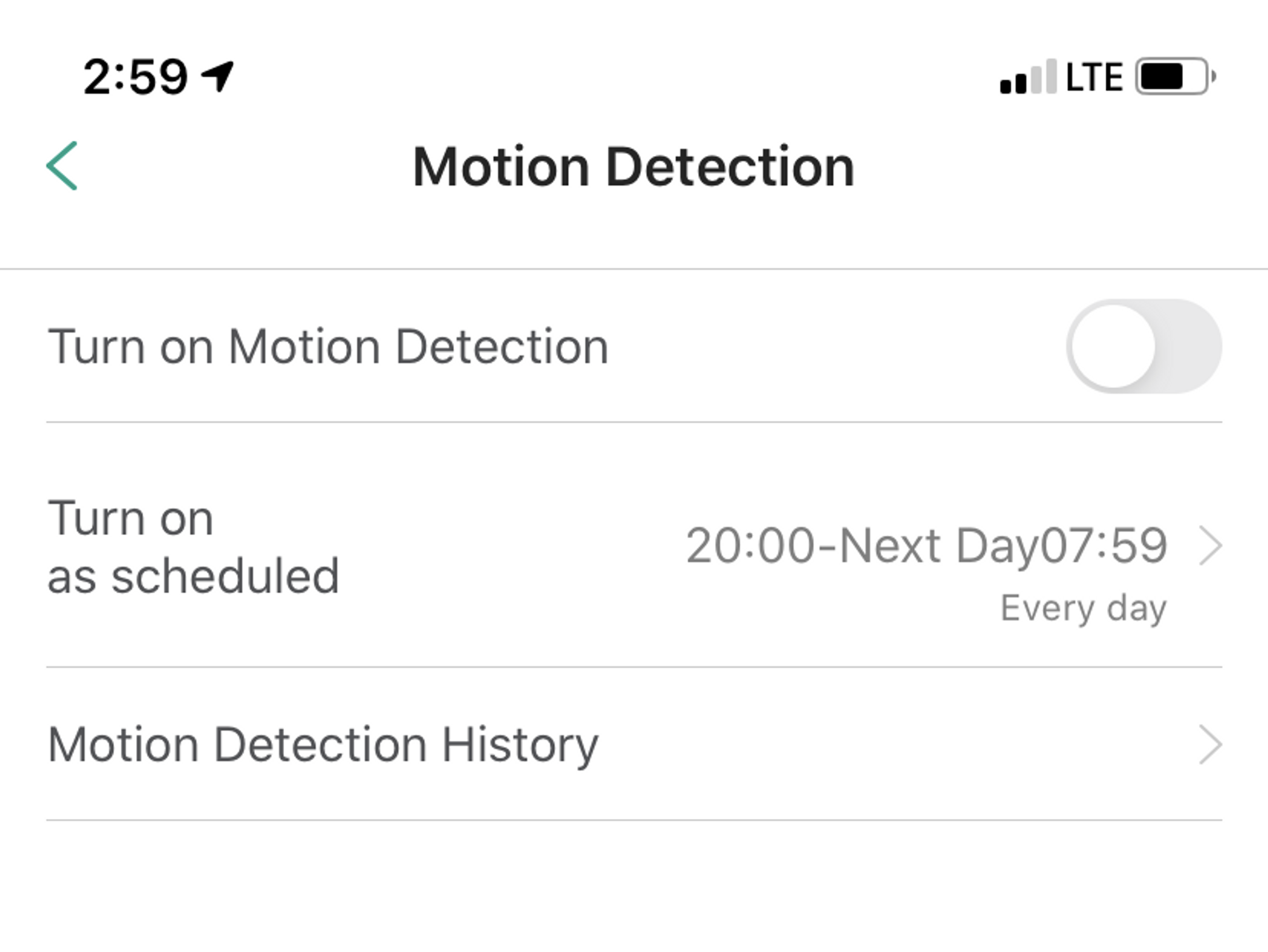 Trifo Max app with screen for setting motion detection