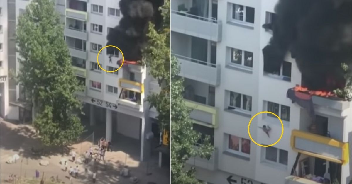 Two Young Boys Leap From Burning Building Into Arms Of People Below In Heart-Pounding Video