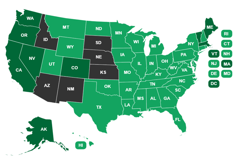 Map Showing Cannabis' Legal Status By State