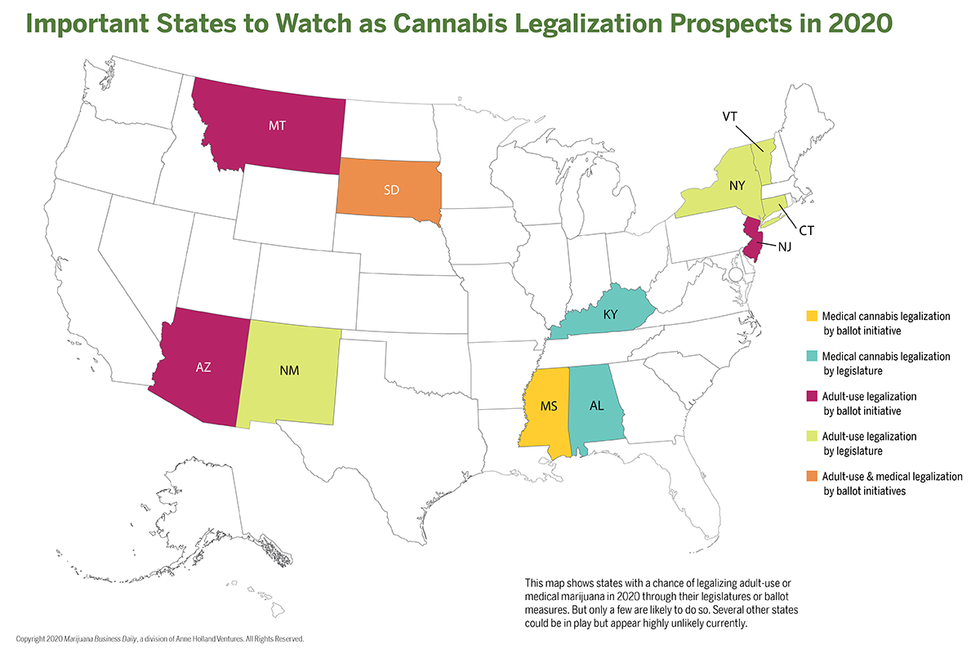 Map Showing States  Planning To Vote On Cannabis In 2020