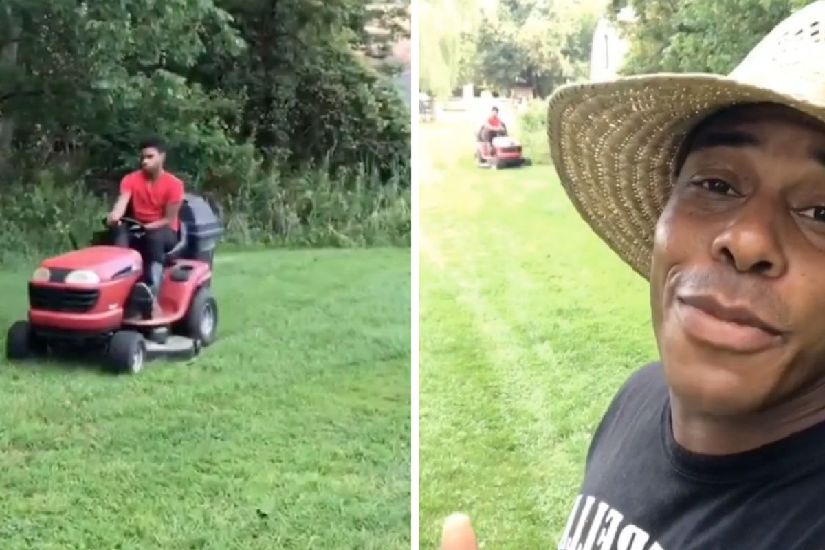 Dad gives a beautiful explanation of why it's ok that his son mows the lawn 'wrong'